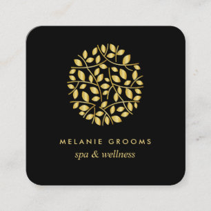 Gold - Blätter Schwarz Wellness Wellness-Cente Quadratische Visitenkarte