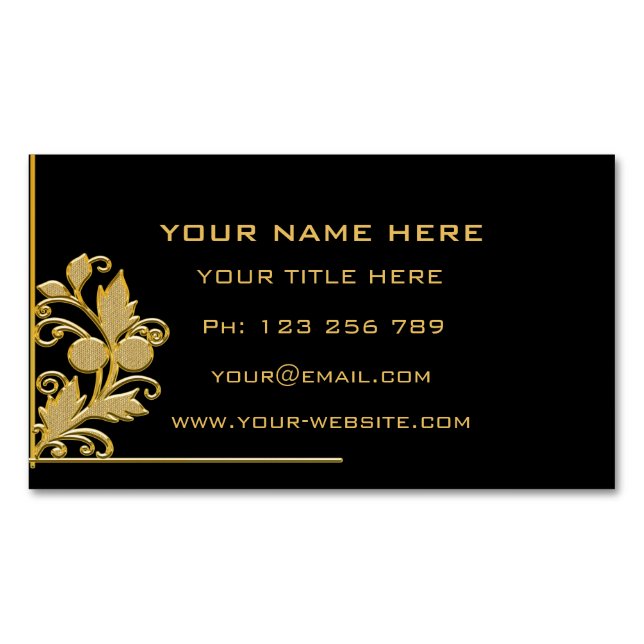 Gold Blätter Text Black Business Card Magnet (Vorderseite)