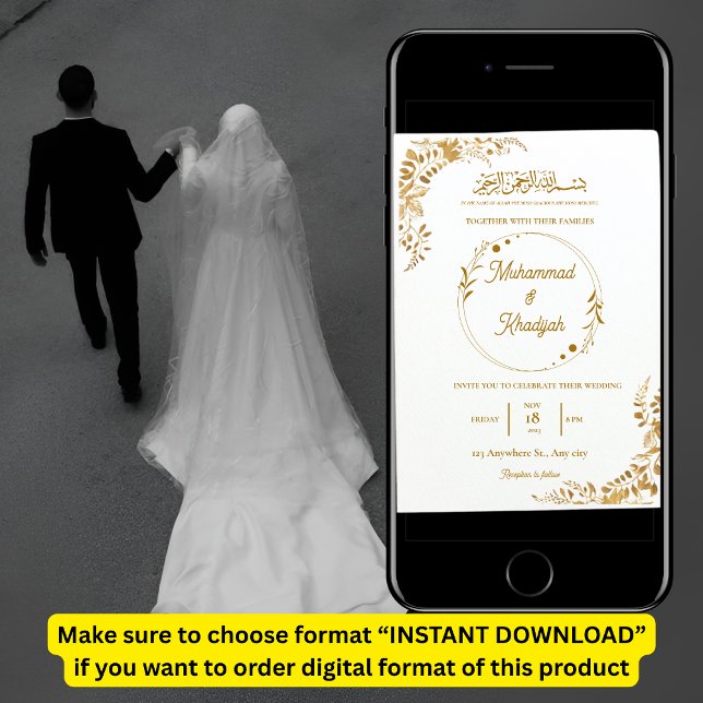 Gold Blätter Verzierte muslimische Hochzeit Nikah  Einladung (Von Creator hochgeladen)