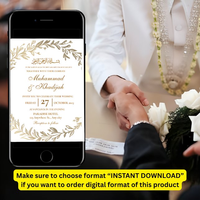 Gold Blätter Verzierte muslimische Hochzeitseröffn Einladung (Von Creator hochgeladen)