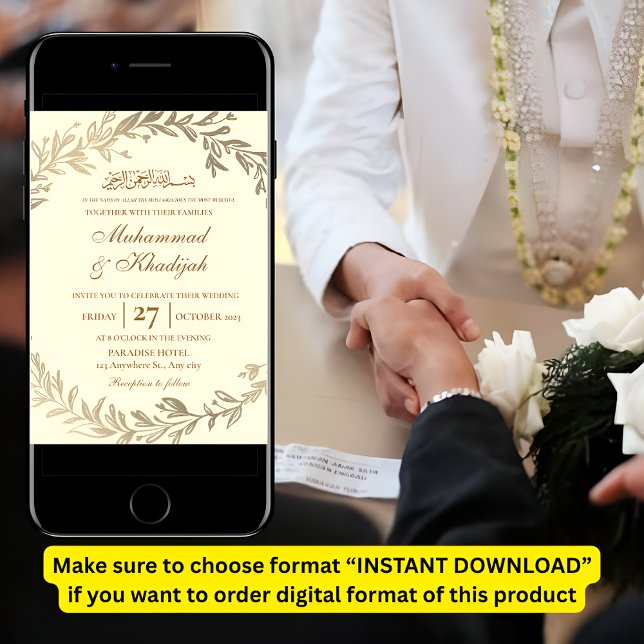 Gold Blätter Verzierte muslimische Hochzeitseröffn Einladung (Von Creator hochgeladen)