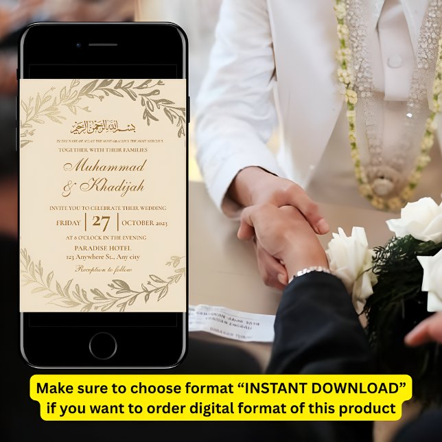 Gold Blätter Verzierte muslimische Hochzeitseröffn Einladung (Von Creator hochgeladen)