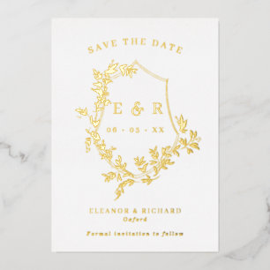 Gold Blätter Wappen Monogram Save the Date Folieneinladung