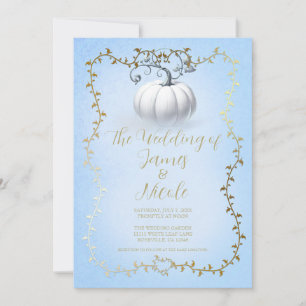 Gold Blau Bilderbuch Weiße Kürbis Hochzeit Einladung