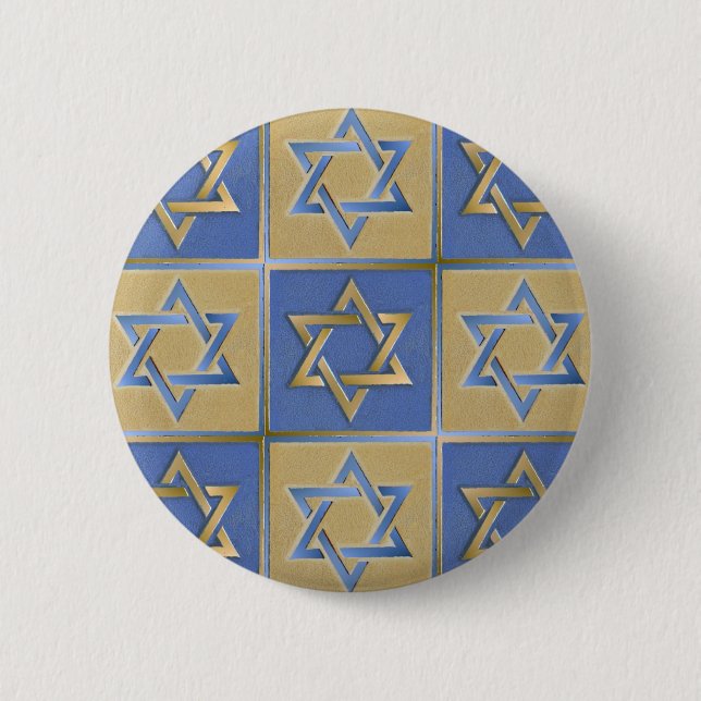Gold Blau Davidstern-Kunstpaneele Button (Vorderseite)