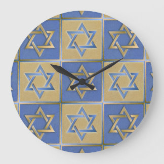 Gold Blau Davidstern-Kunstpaneele Große Wanduhr