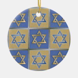 Gold Blau Davidstern-Kunstpaneele Keramik Ornament