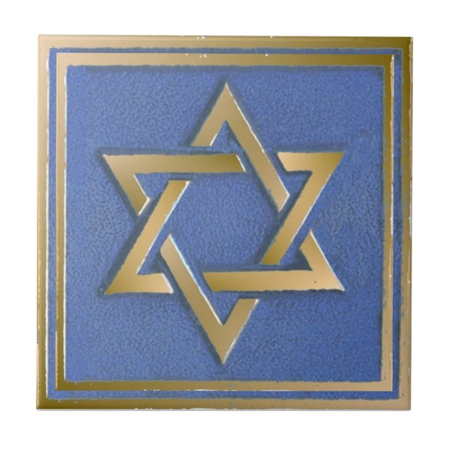 Gold Blau Davidstern Kunstpanel Fliese (Vorderseite)