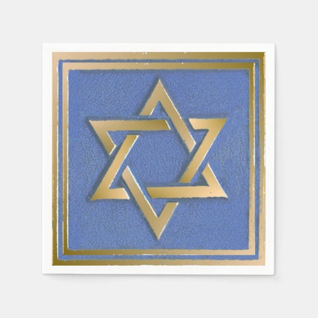 Gold Blau Davidstern Kunstpanel Serviette (Vorderseite)
