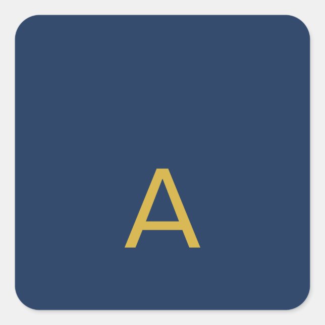 Gold & Blau Farb Monogramm Professionelle Initiale Quadratischer Aufkleber (Vorderseite)