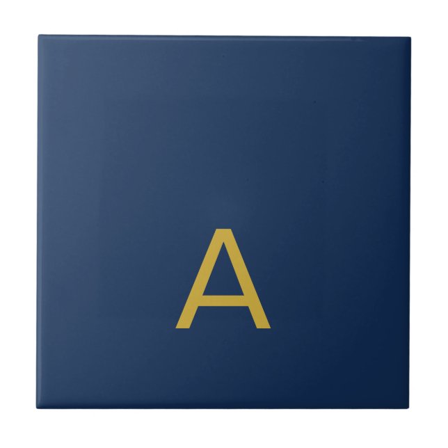 Gold & Blau Farbiges Monogramm Professioneller Anf Fliese (Vorderseite)