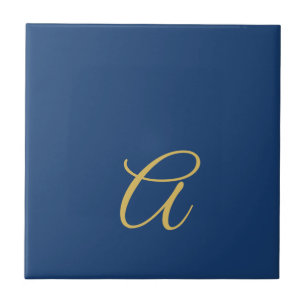 Gold & Blau Farbiges Monogramm Professioneller Anf Fliese