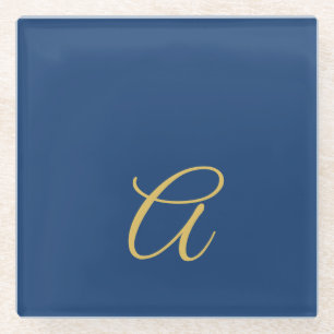Gold & Blau Farbiges Monogramm Professioneller Anf Glasuntersetzer