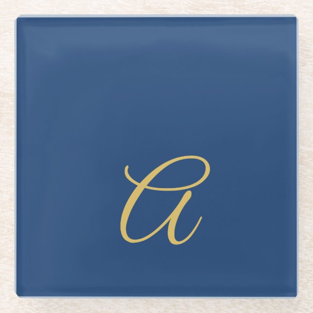 Gold & Blau Farbiges Monogramm Professioneller Anf Glasuntersetzer (Vorderseite)