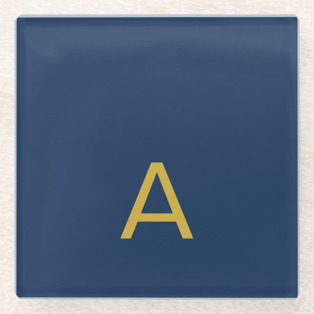 Gold & Blau Farbiges Monogramm Professioneller Anf Glasuntersetzer (Vorderseite)