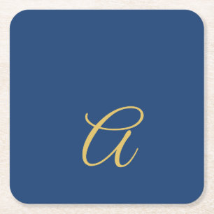 Gold & Blau Farbiges Monogramm Professioneller Anf Rechteckiger Pappuntersetzer