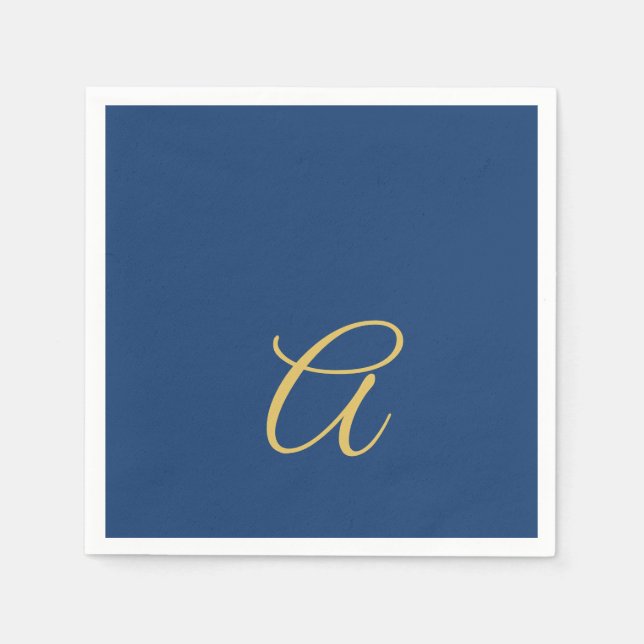 Gold & Blau Farbiges Monogramm Professioneller Anf Serviette (Vorderseite)
