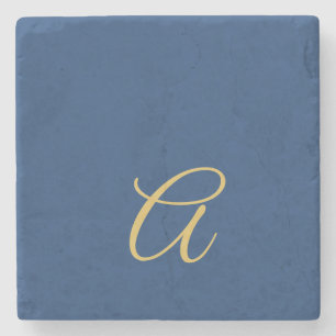 Gold & Blau Farbiges Monogramm Professioneller Anf Steinuntersetzer