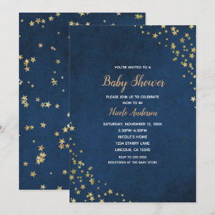 Gold & Blau funkelnde Sterne Himmelskinder-Baby-Pa Einladung