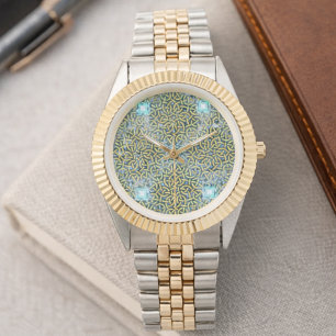 Gold Blau Geometrisches Muster Elegantes Armband-G Armbanduhr