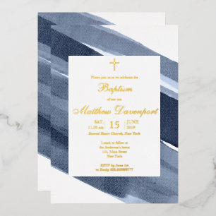 Gold Blau Jungen Taufe Folien-Einladung Folieneinladung