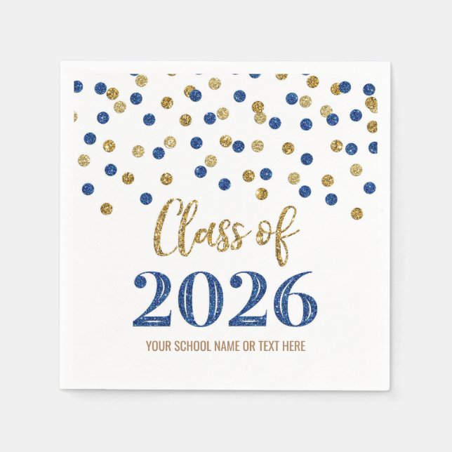 Gold Blau Konfetti Abitur 2026 Servietten (Vorderseite)