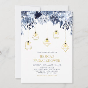 Gold & Blau   Lichter & Winter Florale Hochzeitsdu Einladung