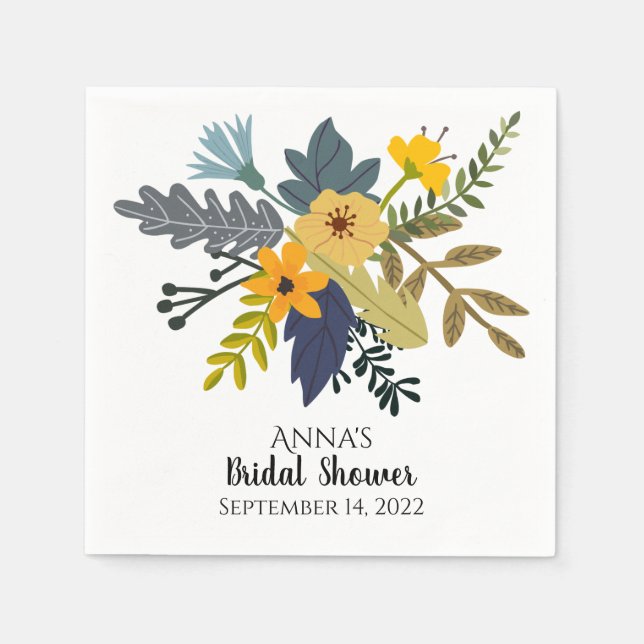 Gold, blau, lila Strauß der Blume Party Serviette (Vorderseite)