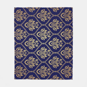 Gold & Blau: Luxus Damask Fleecedecke