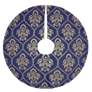 Gold & Blau: Luxus Damask Polyester Weihnachtsbaumdecke