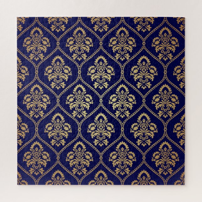 Gold & Blau: Luxus Damask Puzzle (Vertikal)