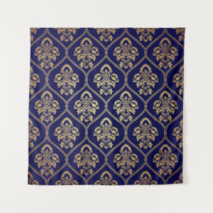 Gold & Blau: Luxus Damask Wandteppich