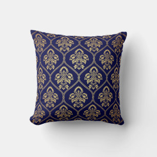 Gold & Blau: Luxus-Damaskus Kissen