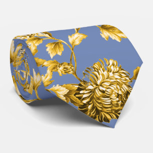 Gold & Blau Moderne Vintage Botanische Florale Toi Krawatte