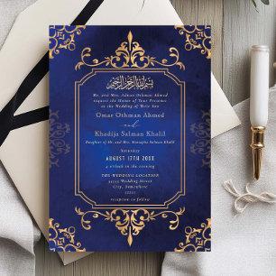 Gold & Blau Ornament Vintage Islamische Hochzeit Einladung