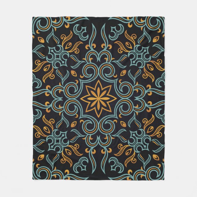 Gold & Blau: Ornamental Vintag Fleecedecke (Vorderseite)