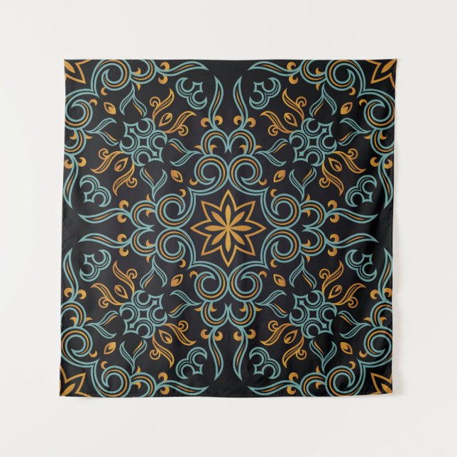 Gold & Blau: Ornamental Vintag Wandteppich (Vorderseite)