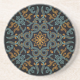 Gold & Blau: Ornamentales Vintage Getränkeuntersetzer