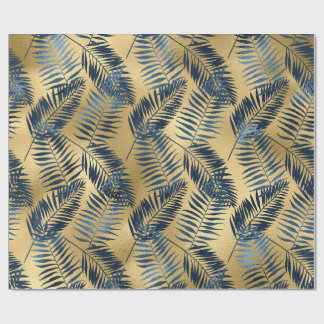 Gold Blau Palmwedel Geschenkpapier 