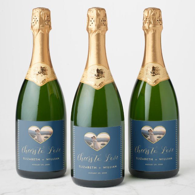 Gold & Blau Punkte personalisierte Hochzeit (Flaschen)