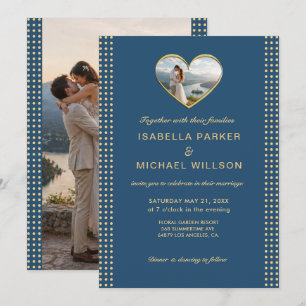 Gold & Blau Punkte personalisierte Hochzeit Einladung