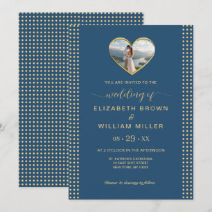 Gold & Blau Punkte personalisierte Hochzeit Einladung