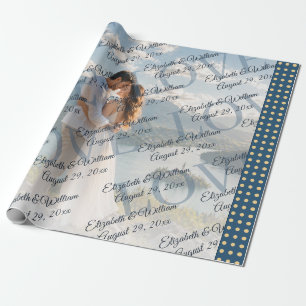 Gold & Blau Punkte personalisierte Hochzeit Geschenkpapier