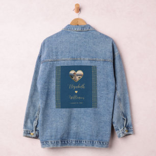 Gold & Blau Punkte personalisierte Hochzeit Jeansjacke