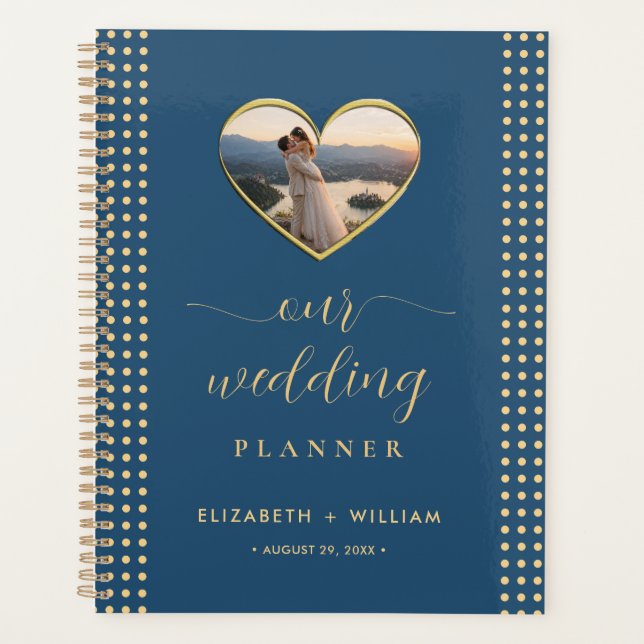 Gold & Blau Punkte personalisierte Hochzeit Planer (Vorderseite)