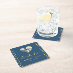 Gold & Blau Punkte personalisierte Hochzeit Rechteckiger Pappuntersetzer