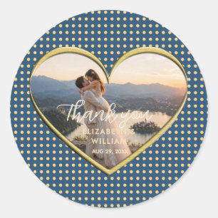 Gold & Blau Punkte personalisierte Hochzeit Runder Aufkleber