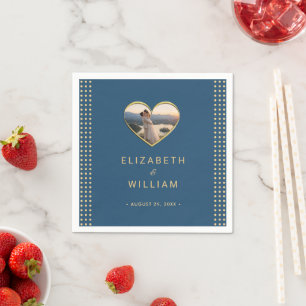 Gold & Blau Punkte personalisierte Hochzeit Serviette