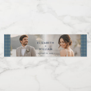 Gold & Blau Punkte personalisierte Hochzeit Wasserflaschenetikett