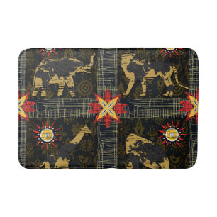 Gold Blau Rot Safari Weltkarte Afrikanische Tiere Badematte